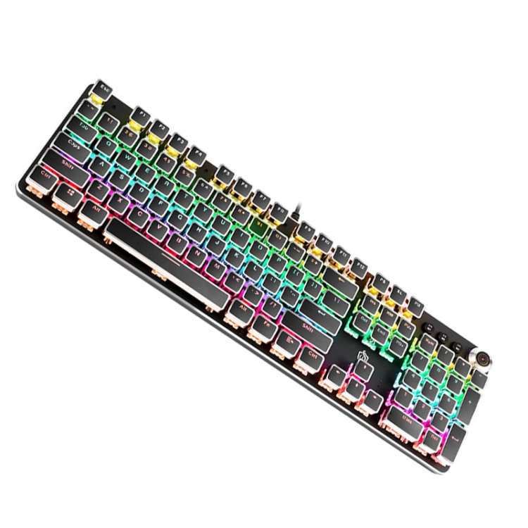 

K820 104 Keys Retro Punk Plating Knob Glowing Wired Green Shaft Keyboard, Cable Length: 1.6m, Style: Square (Black)