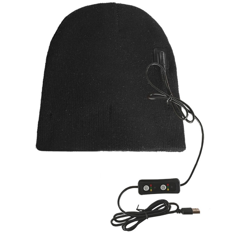 

USB Electric Heating Outdoor Windproof And Warm Knitted Hat, Size: 24x24cm(Black)