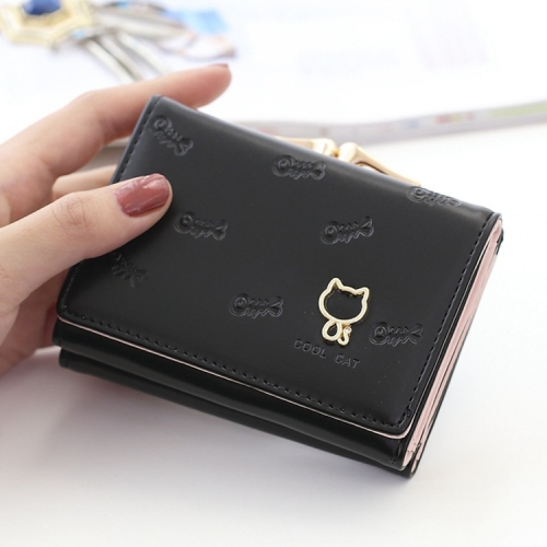 

Short Simple Folding Mini Purse Small Fresh Multi-functional Wallets(Black)