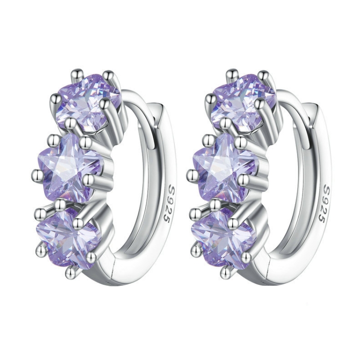 

SCE1533 Purple Flower Vermiculite Ear Buckle 925 Silver Earrings