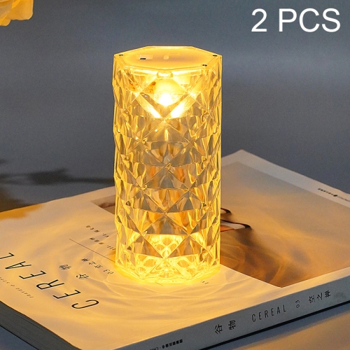 

2 PCS SF-001A 1.5V Rose Ambient Light Bedside Crystal LED Desk Lamp, Color: Yellow Light