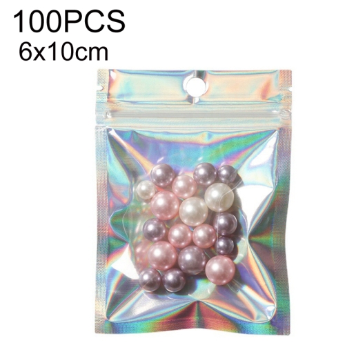 

100PCS Laser Self-sealing Packaging Bag Data Line Aluminum Foil Plastic Bag , Size: 6x10cm