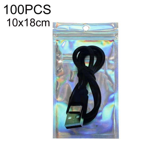 

100PCS Laser Self-sealing Packaging Bag Data Line Aluminum Foil Plastic Bag , Size: 10x18cm