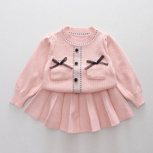 

Girls Sweater+ Dress Kit Small Incense Wind Knitted Sweet Princess Outfits, Size: 90cm(Pink)