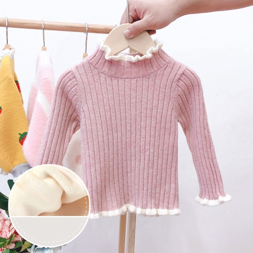

Autumn and Winter Girls Sweater Baby Warm Pullover Bottoming Shirt, Size: 100cm(Add Velvet Pink)