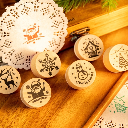 

6PCS/Set Christmas Snowflake Deer Wooden DIY Stamp Set