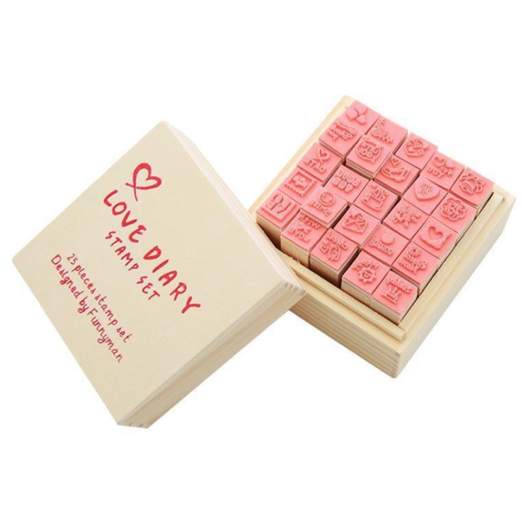 

25 PCS/Set Handbook Wooden Animal Stamp Rubber Stamp(Red)