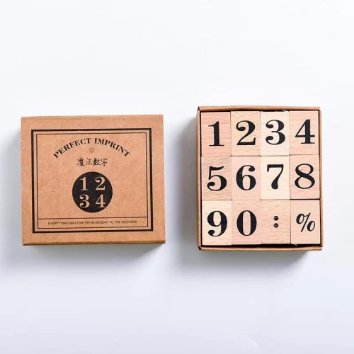 

Week Month Wood Stamps Set Word Log Rubber Handbook DIY Material, Color: Magic Number