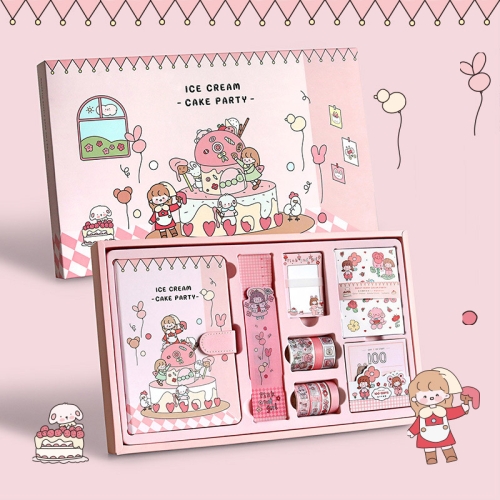 

147 PCS/Set Cartoon Sticker Tape Handbook Cute Stationery Set, Spec: Cream Party