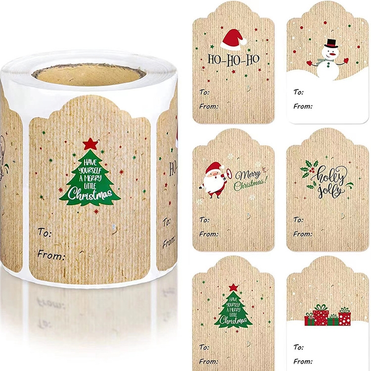 

300PCS/Roll Rectangular Shaped Christmas Decoration Stickers Holiday Gift Tag Tape(Cowhide)