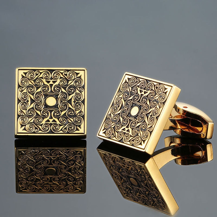 

2 Pairs Shirt Vintage Floral Plated Brass Cufflinks, Color: Golden Square Rose