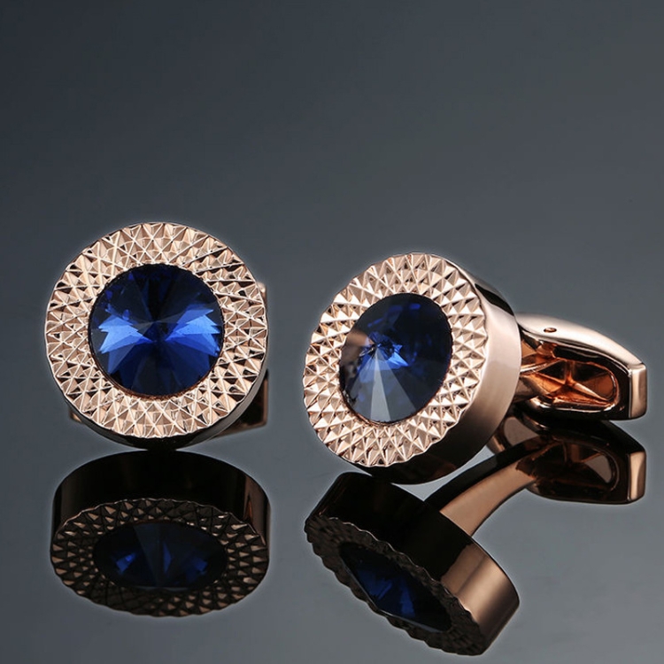 

2 Pairs Crystal Zirconia Vintage Floral Shirt Cufflinks, Color: Rose Gold Austrian Blue Crystal