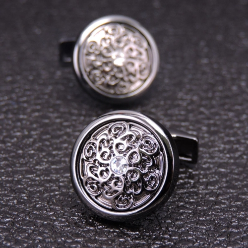 

2 Pairs Crystal Zirconia Vintage Floral Shirt Cufflinks, Color: Black Pattern