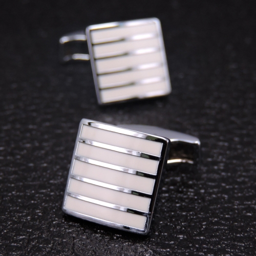 

Laser Metal Brass Men Shirt Cufflinks, Color: White enamel