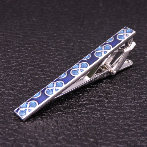 

2 PCS Brass Polished Gum Pattern Business Men Tie Clip, Color: Blue Clover