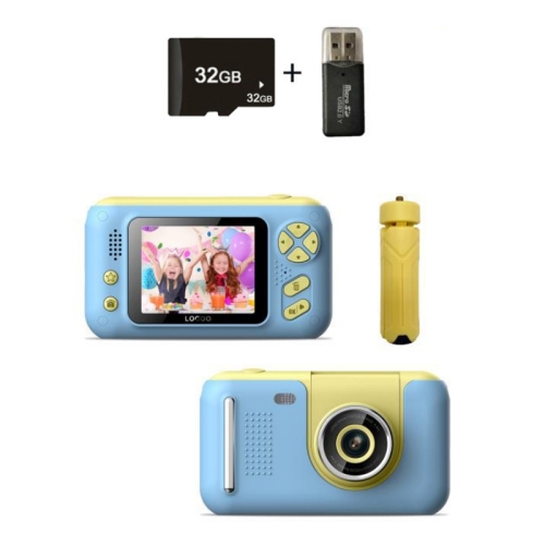 

2.4 Inch Children HD Reversible Photo SLR Camera, Color: Yellow Blue + 32G Memory Card + Card Reader