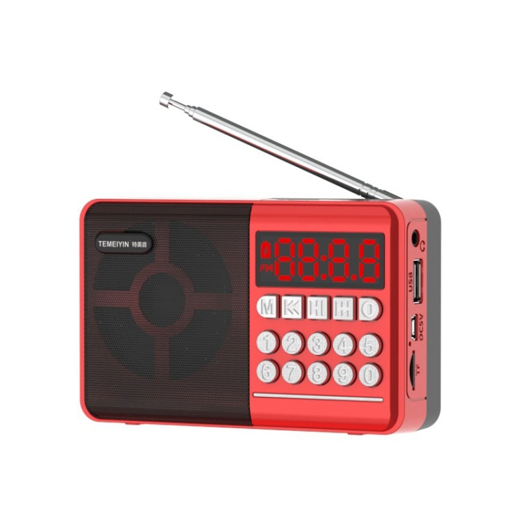 

TEMEIYIN LED Digital Display Card Bluetooth Radio Speaker Morning Exercise Portable Player, Color: Red