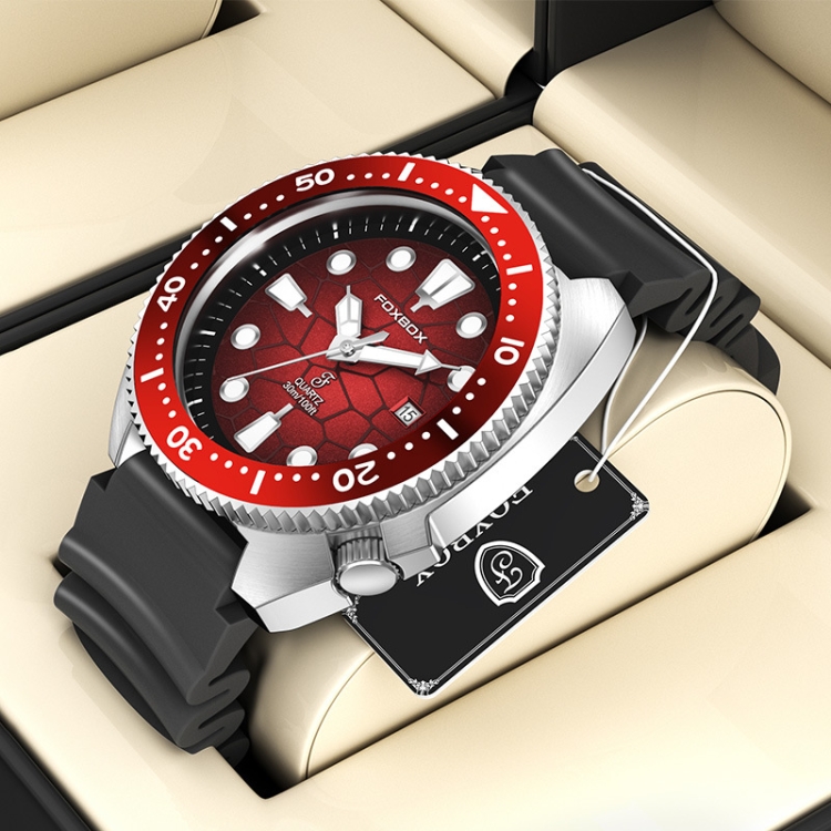 

FOXBOX FB0025 Alloy Calendar Watch Luminous Waterproof Rotatable Quartz Watch(Red)