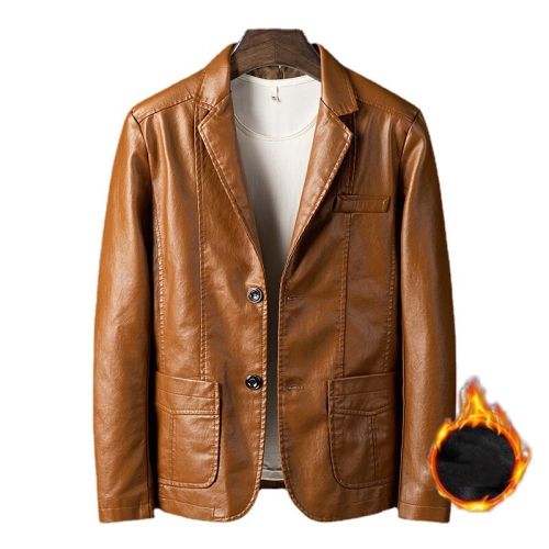 

Men Slim Fit Business Casual Motorcycle Leather Jacket, Size: XXXXL(Soil Yellow Velvet)