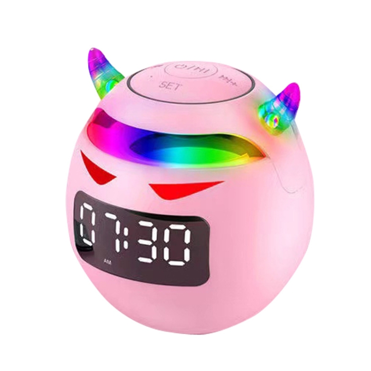 

Small Demon Wireless Bluetooth Speaker Flash Card Dazzle Light Stereo Alarm Clock, Style:, Color: Flagship Version (Pink)