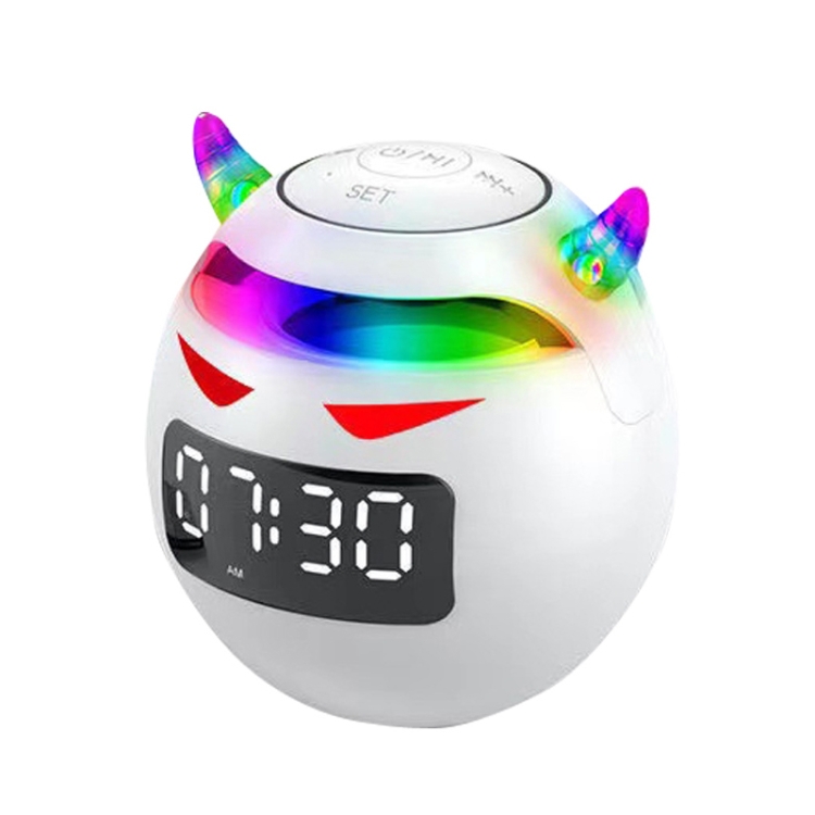 

Small Demon Wireless Bluetooth Speaker Flash Card Dazzle Light Stereo Alarm Clock, Style:, Color: AI Voice Version (White)