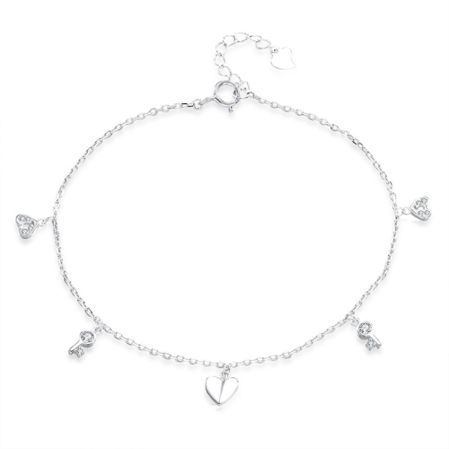 

GL603 S925 Sterling Silver Key Love Anklet Women Jewelry(White Gold)