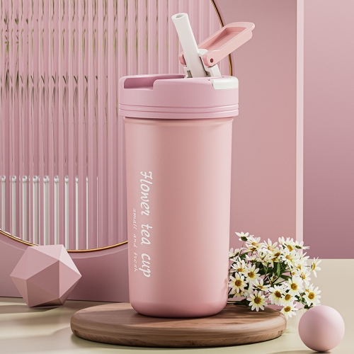 

BBHS Portable Insulation Cup With Tea Partition Straw Cup Office Coffee Mug, Capacity: 430ml(Soft Cute Pink)