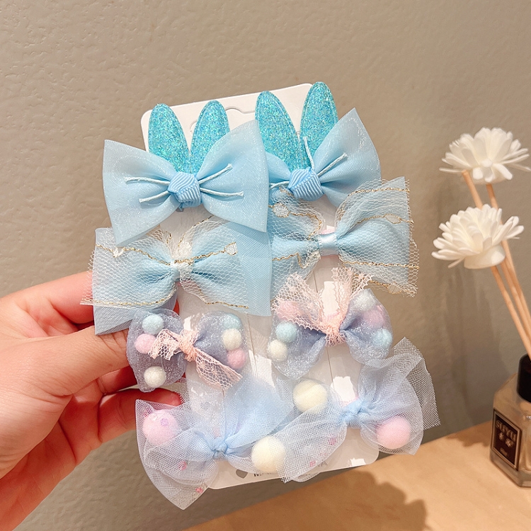 

3 Sets Sweet Coloured Bow Hair Clip Set Mesh Duckbill Clip Headpiece(8 PCS/Set Blue)