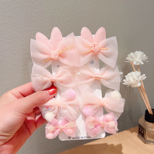 

3 Sets Sweet Coloured Bow Hair Clip Set Mesh Duckbill Clip Headpiece(8 PCS/Set Flesh Pink)