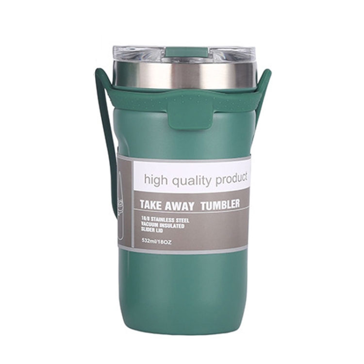 

Large Capacity Silicone Car Stainless Steel Coffee Cup Vacuum Dual Layer Cup 500ml(Green)