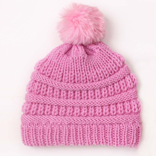 

2 PCS X-22044 Baby Knitted Cap Children Autumn and Winter Fur Ball Warming Cap(Pink)