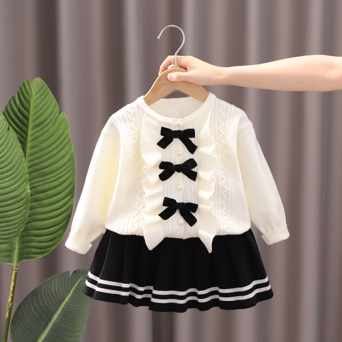 

Girls Bow Sweater + Half Skirt Set Knitted Two-Piece Kit, Size: 90cm(Black)