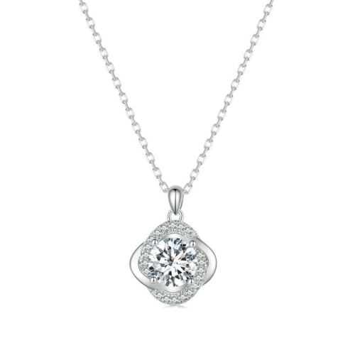 

MSN002 Sterling Silver S925 White Gold Plated Sparkling Moissanite Pendant Necklace