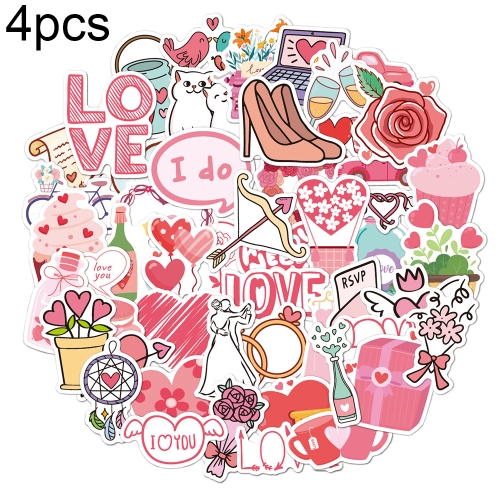 

4sets Valentine Day Gifts Decorative Stickers Cartoon Waterproof Water Cup Sticker, Spec: N14