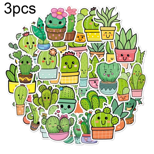 

3sets 50pcs/set Cartoon Cactus DIY Handbook Decorative Stickers Floral Laptop Waterproof Sticker(TT173)
