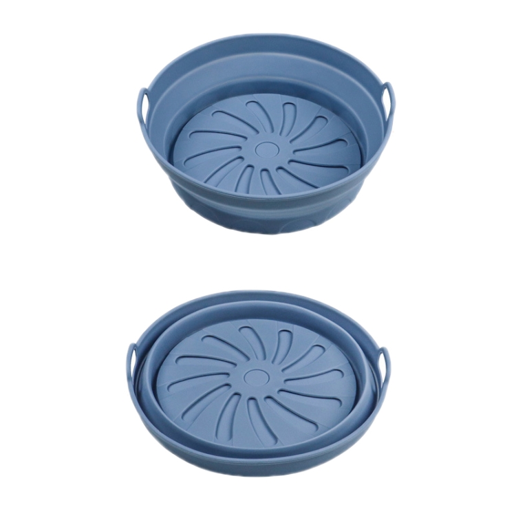 

2pcs Air Fryer Grill Mat High Temperature Resistant Silicone Baking Tray, Specification: Round Inner Dark Blue
