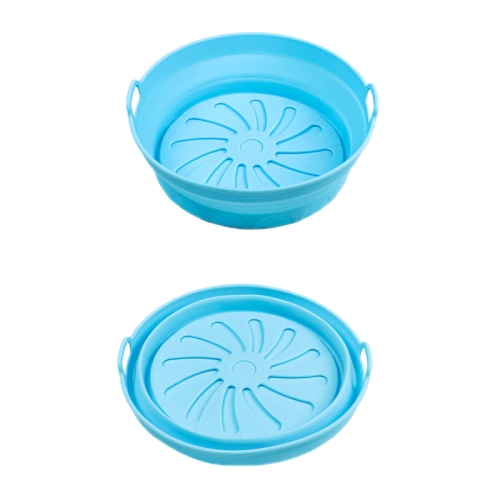 

2pcs Air Fryer Grill Mat High Temperature Resistant Silicone Baking Tray, Specification: Round Inner Blue