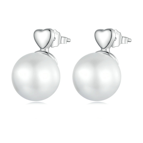 

BSE741 Sterling Silver S925 White Gold Plated Simple Elegant Beads Earrings