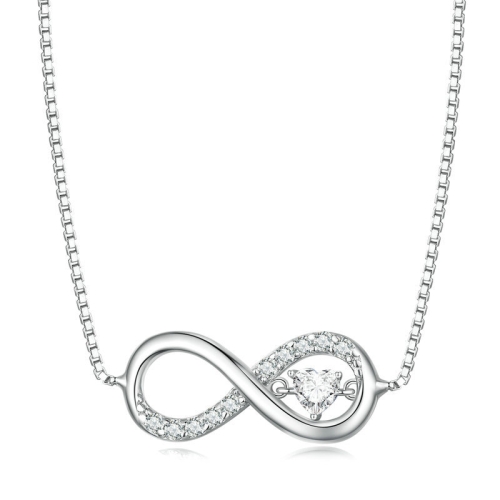 

BSN276 Sterling Silver S925 Zirconia Infinity Heart Endless Symbol Necklace