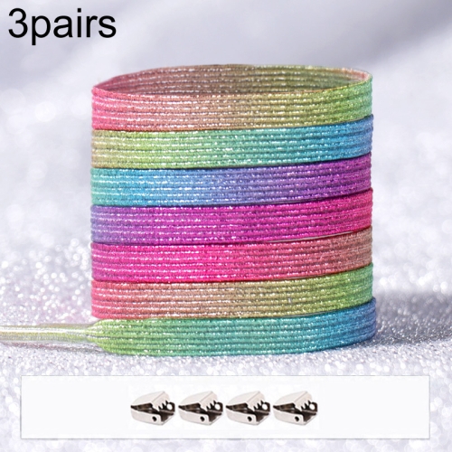 

3pairs Elastic No Tie Shoelaces Metal Lock Dazzling Color Laces 100cm(Colorful)