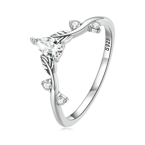 

BSR308 Sterling Silver S925 Teardrop Vine Ring Zirconia Branch Leaf Jewellery(No.8)