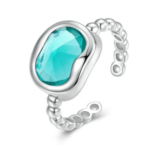 

BSR323 Sterling Silver S925 Silver Synthetic Paraiba White Gold Plated Ring(Open Adjustable)