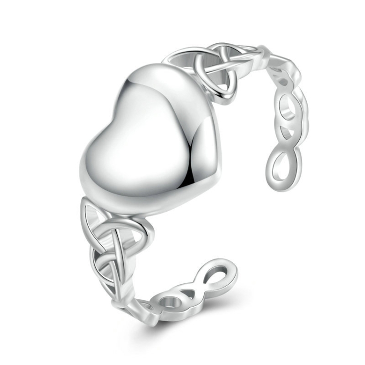 

BSR324 Sterling Silver S925 Silver Heart Celtic Knot White Gold Plated Ring(Open Adjustable)