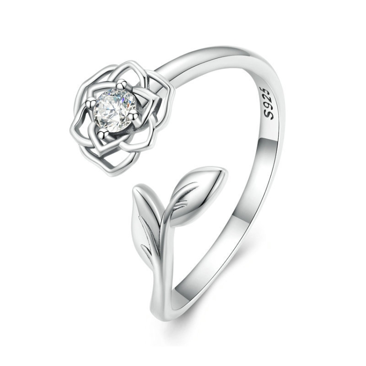 

BSR325 Sterling Silver S925 Silver Camellia Zirconia Ring(Open Adjustable)
