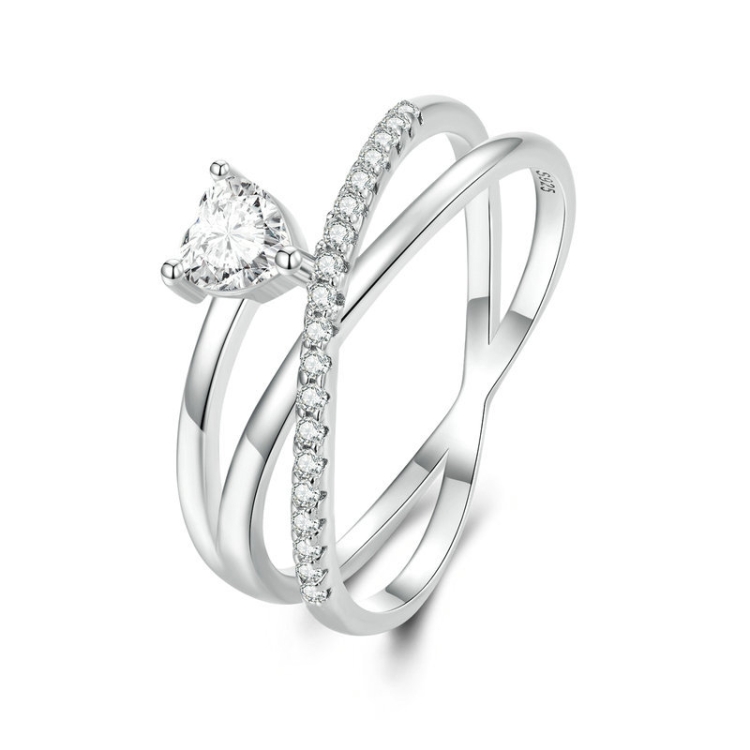 

BSR336 Sterling Silver S925 Simple White Gold Plated Zirconia Multi-layered Ring(No.6)