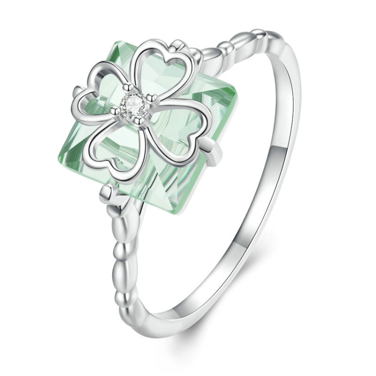 

BSR339 Sterling Silver S925 Verdant Four Leaf Clover Ring White Gold Plated(No.6)