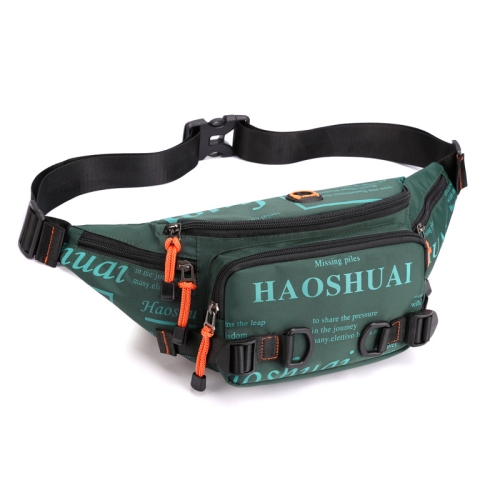 HAOSHUAI 5135 Outdoor Men Waist Bag Waterproof Nylon Cloth Men Bag(Dark  Green)