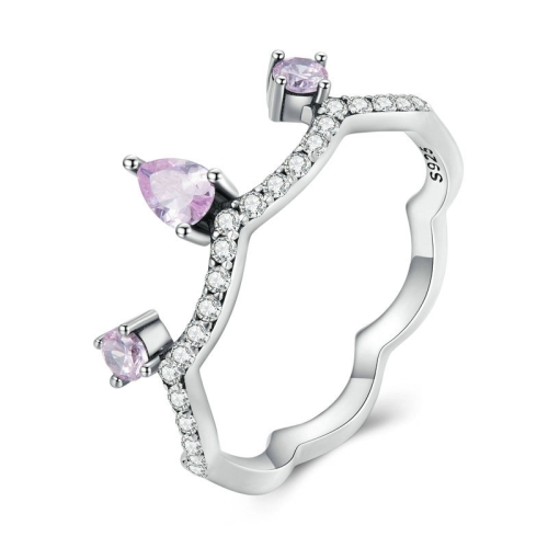 

SCR888 Sterling Silver S925 Zirconia Pink Crown Shining Ring(No.8)
