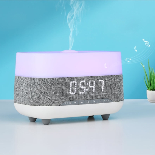 

300ml Bluetooth Clock Aromatherapy Humidifier with Seven-color Ambient Light,EU Plug(Gray White)