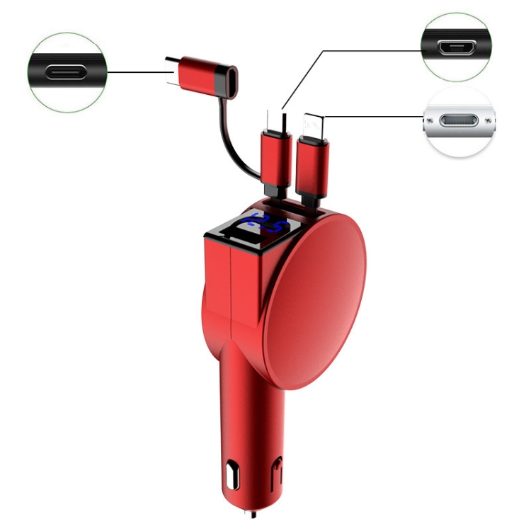 

3 In 1 60W Fast Charging Dual Cable Retractable Car Charger(Red)